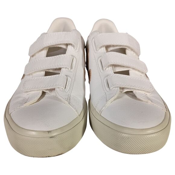VEJA Sneakers T2 Womens 9 Gold White Leather Triple Strap - Picture 3 of 10